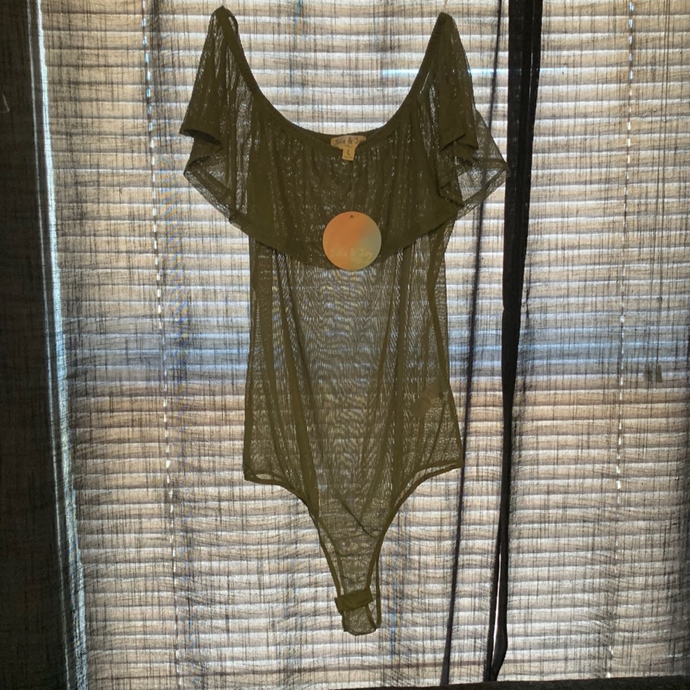 Sheer Olive Green Bodysuit- Size L